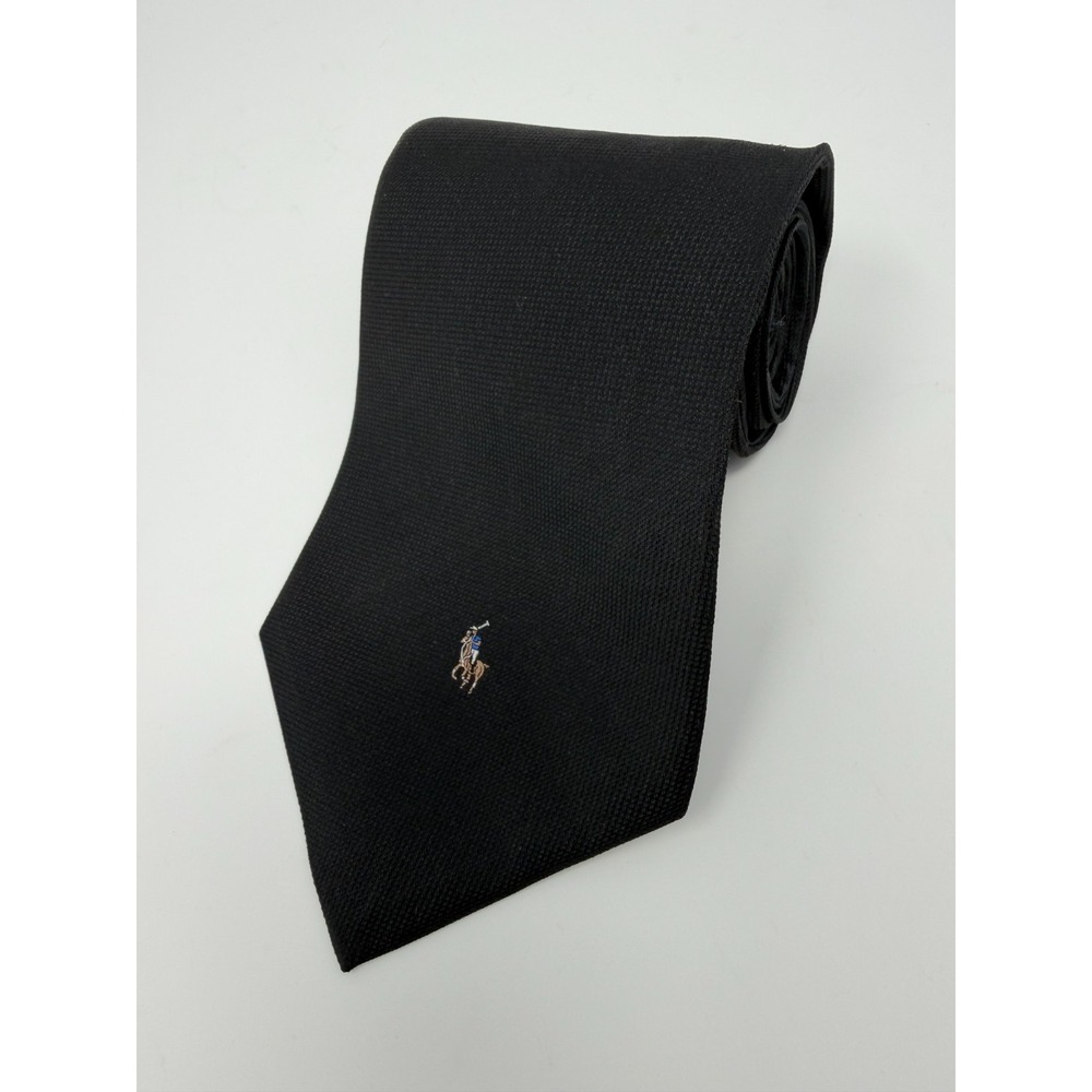 Polo Ralph Lauren Men's Tie 100% Silk Navy Classic Minimalist‎ Signature Pony